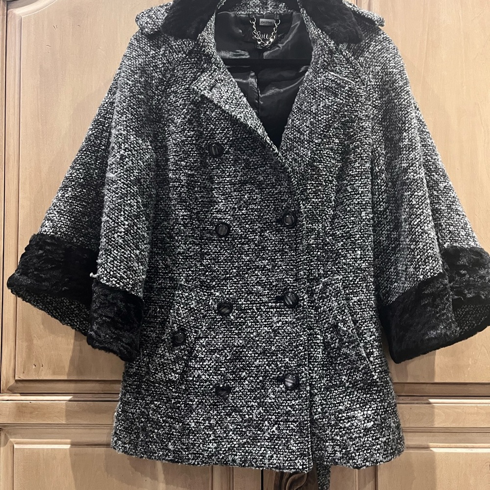 Luii Black and Gray Cape Coat